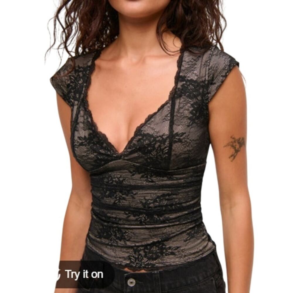 NEW Abercrombie Black Lace Top XL
